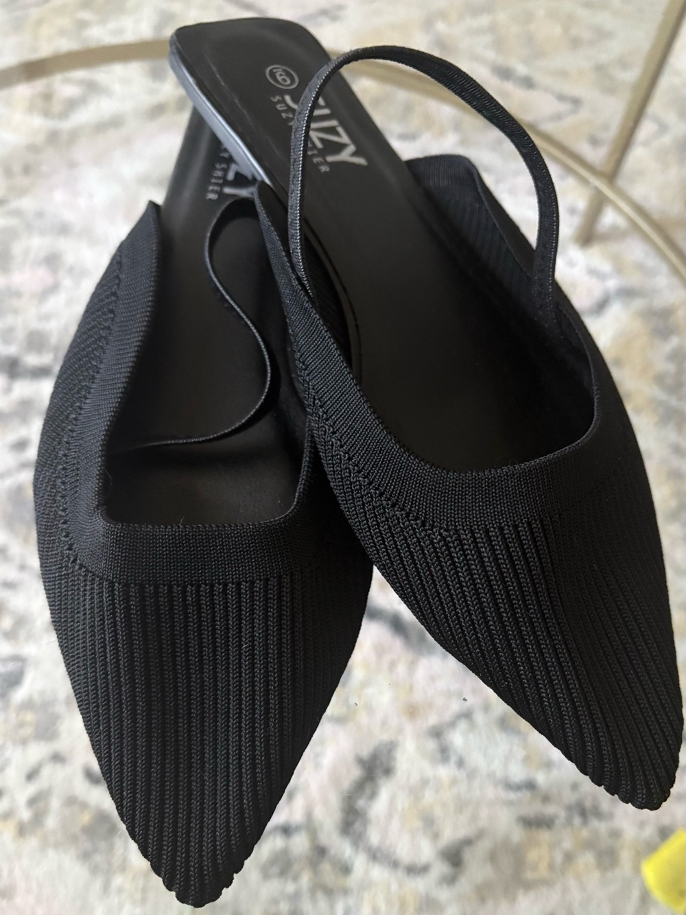 Suzy Shier Black Knit Pointed Slingback Flats
